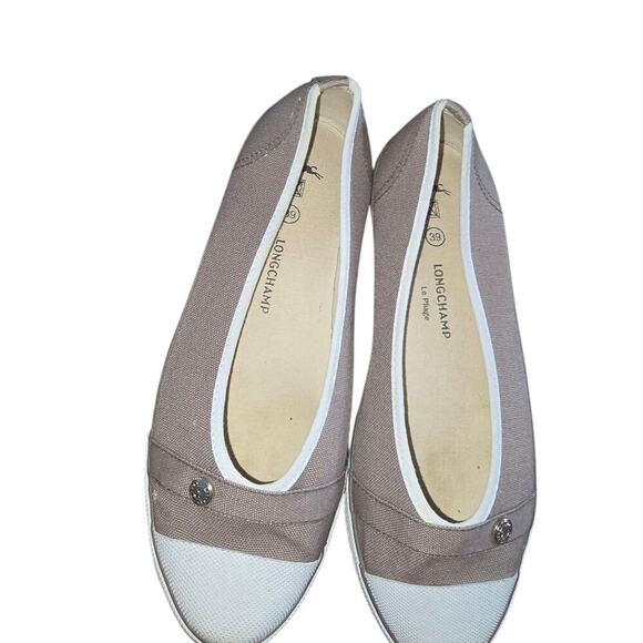 Longchamp Le Pliage Paris Canvas Cap Toe Mocha Ballet Flats Size 39 Slip On - Picture 3 of 7